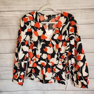 Who What Wear Top Small NWT Floral Wrap Peplum Boho Chic Blouse